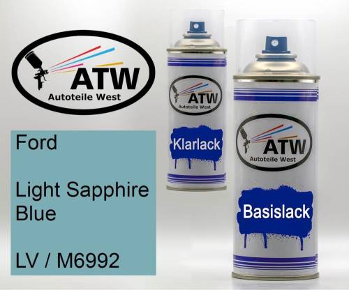 Ford, Light Sapphire Blue, LV / M6992: 400ml Sprühdose + 400ml Klarlack - Set, von ATW Autoteile West.